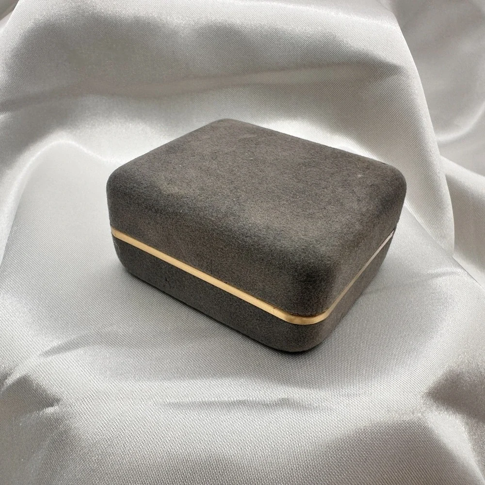 Vintage 90s Gray Velvet Box Gold Trim Hinged Presentation Display Case Jewelry
